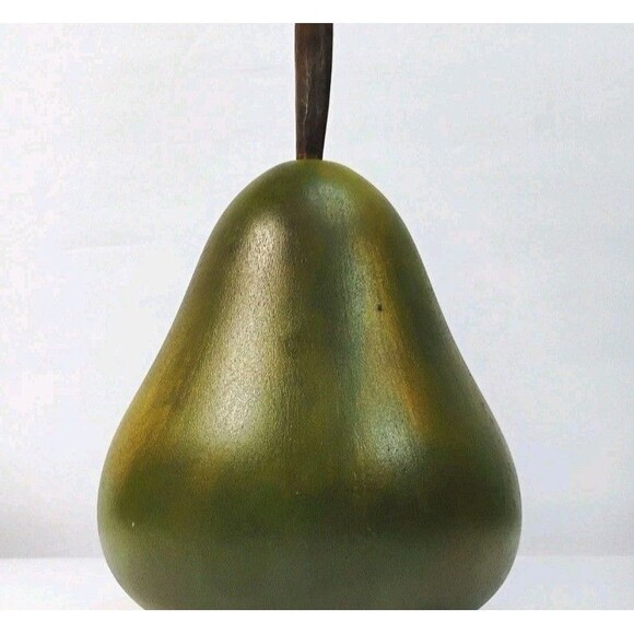 Vtg Hand carved & Painted Pear Wooden Green Fruit & Geometric Base Coaster Set - Picture 10 of 12